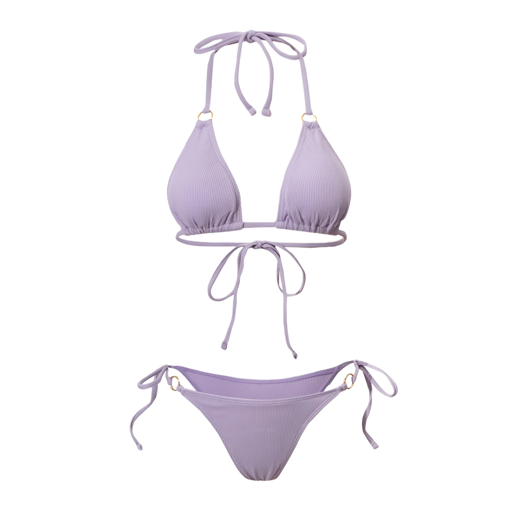 Lilac Bikini Set Women's High Waisted Ribbed Halter Swimsuit Two Piece Sexy Push Up Gold Ring Decor Beach Vacation
Lilac Bikini Set Women's High Waisted Ribbed Halter Swimsuit Two Piece Sexy Push Up Gold Ring Decor Beach Vacation