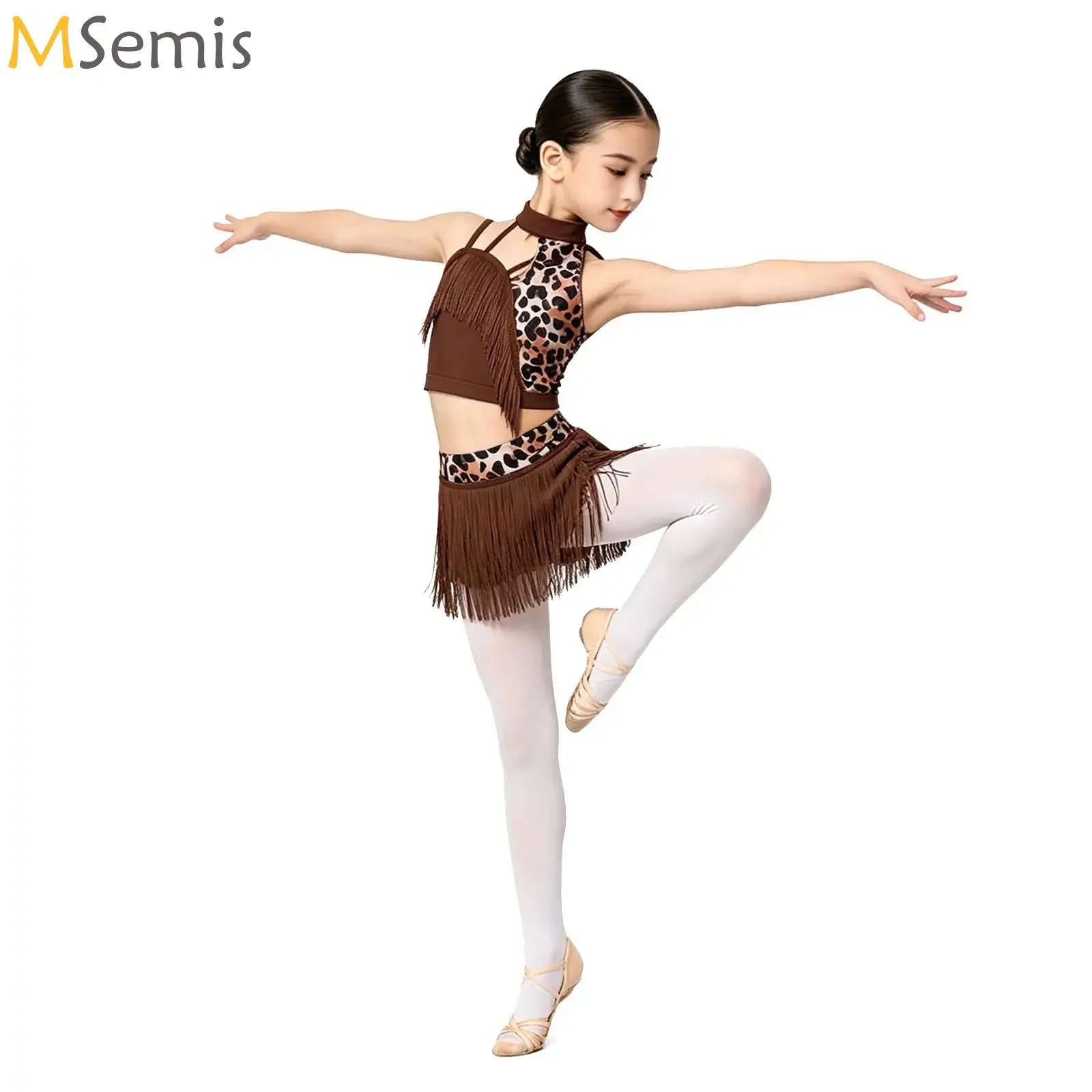 Kids Girls Leopard Print Latin Dance Outfit Tango Salsa Jazz Performance Costume Asymmetrical Tassel Crop Top with Fringed Skirt
Kids Girls Leopard Print Latin Dance Outfit Tango Salsa Jazz Performance Costume Asymmetrical Tassel Crop Top with Fringed Skirt