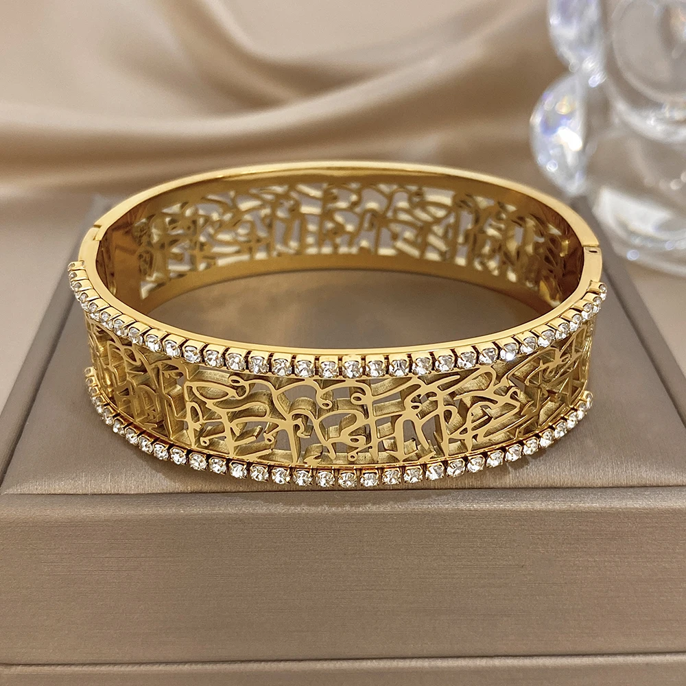 DODOHAO Creative Double Row Rhinestone Hollow Stainless Steel Bangle for Women Shiny Waterproof Spring Bracelet Daily Jewelry
DODOHAO Creative Double Row Rhinestone Hollow Stainless Steel Bangle for Women Shiny Waterproof Spring Bracelet Daily Jewelry