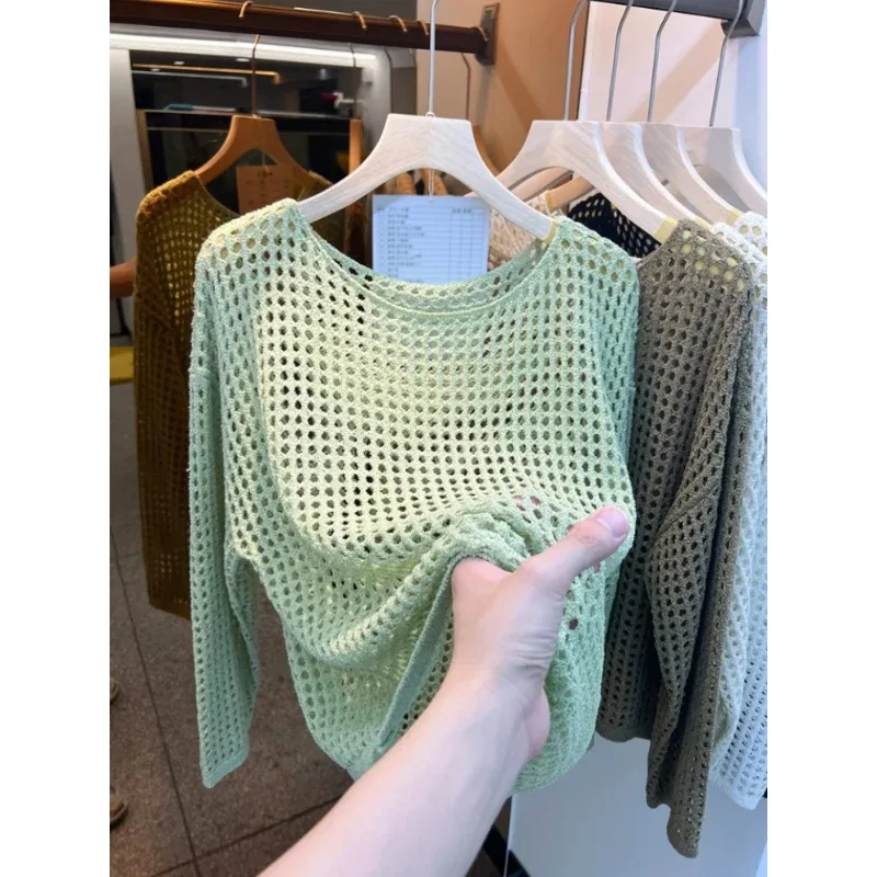 Vintage Harajuku Long Sleeve Women Sweater 2025 Mesh Korean Style Spring Summer Knitwear Soft Thin Chic Solid Tops for Femme
Vintage Harajuku Long Sleeve Women Sweater 2025 Mesh Korean Style Spring Summer Knitwear Soft Thin Chic Solid Tops for Femme