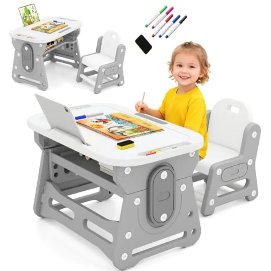 adjustable table chair set with drawing board for 3+, toddler activity desk for drawing with storage shelf, non-slip pads, wate
adjustable table chair set with drawing board for 3+, toddler activity desk for drawing with storage shelf, non-slip pads, wate
