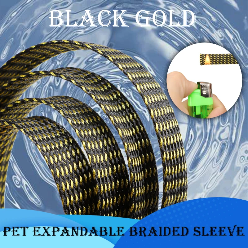 2mm-16mm Black Gold PET Insulation Expandable Braided Sleeve High Density Wire Wrap Cover Nylon Sheath Protection Cable Sleeving
2mm-16mm Black Gold PET Insulation Expandable Braided Sleeve High Density Wire Wrap Cover Nylon Sheath Protection Cable Sleeving