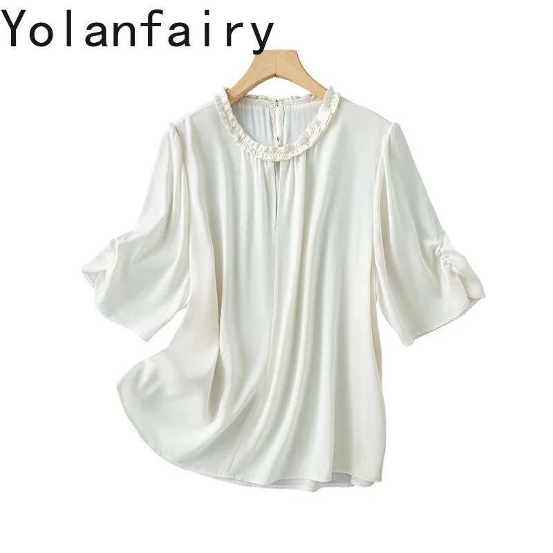 YOLANFAIRY 19mm Mulberry Silk T Shirts Woman Clothing 2026 Summer Light Luxury Tee Shirt Femme Casual White Top Elegant Blouse
YOLANFAIRY 19mm Mulberry Silk T Shirts Woman Clothing 2026 Summer Light Luxury Tee Shirt Femme Casual White Top Elegant Blouse