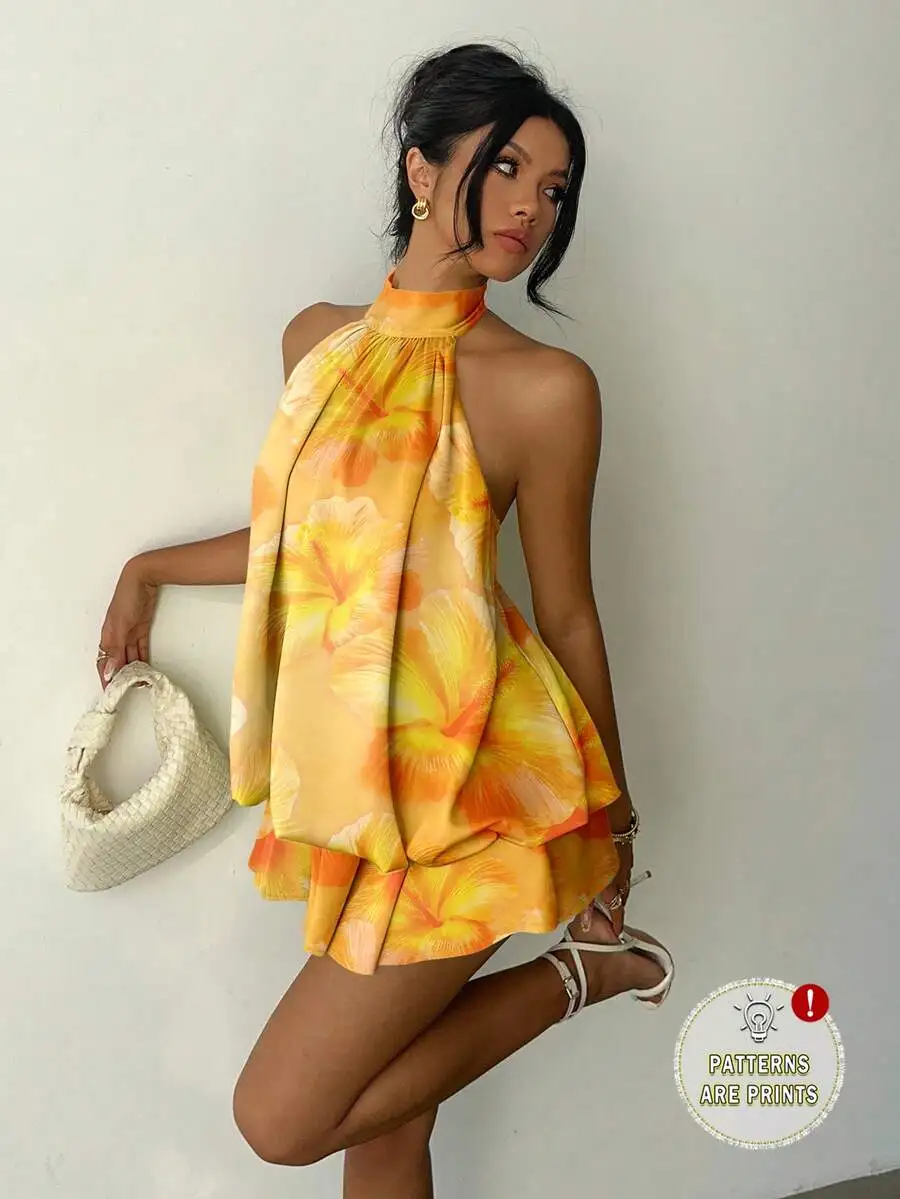 Womens Yellow Floral Halter Neck Sleeveless Mini Dress Summer Casual
Womens Yellow Floral Halter Neck Sleeveless Mini Dress Summer Casual