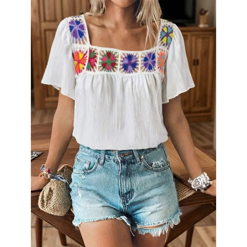 Plus Size 1XL-5XL New Women Elegant Square Neck Slight Stretch Blouse Women Embroidered Crochet Summer Shirting
Plus Size 1XL-5XL New Women Elegant Square Neck Slight Stretch Blouse Women Embroidered Crochet Summer Shirting