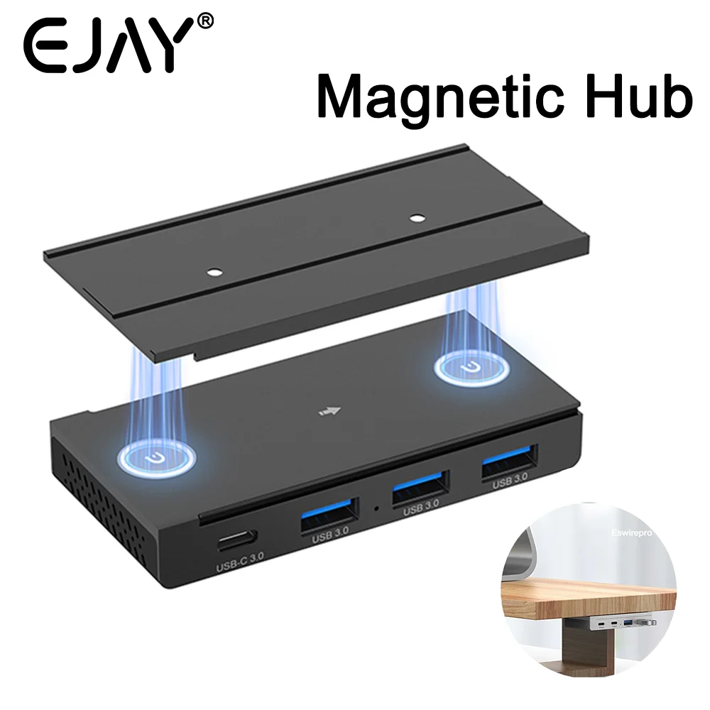 EJAY USB HUB Desk Magnetic USB3.2 Splitter Adapter High Speed Data Transfer For MacBook Pro iMac Pro PC Laptops Accessories