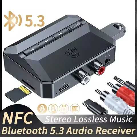 NFC Bluetooth 5.3 오디오 수신기 3.5mm AUX RCA USB U 디스크/TF HIFI 스테레오 음악 무선 어댑터 (차량용 키트 스피커 앰프 용 마이크 포함)