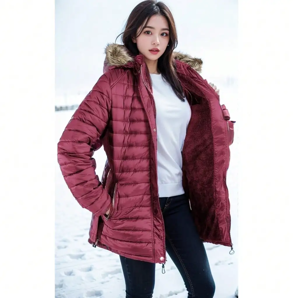 Женская теплая стеганая куртка с капюшоном из искусственного меха и дизайнерским стеганым узором
Женская теплая стеганая куртка с капюшоном из искусственного меха и дизайнерским стеганым узором