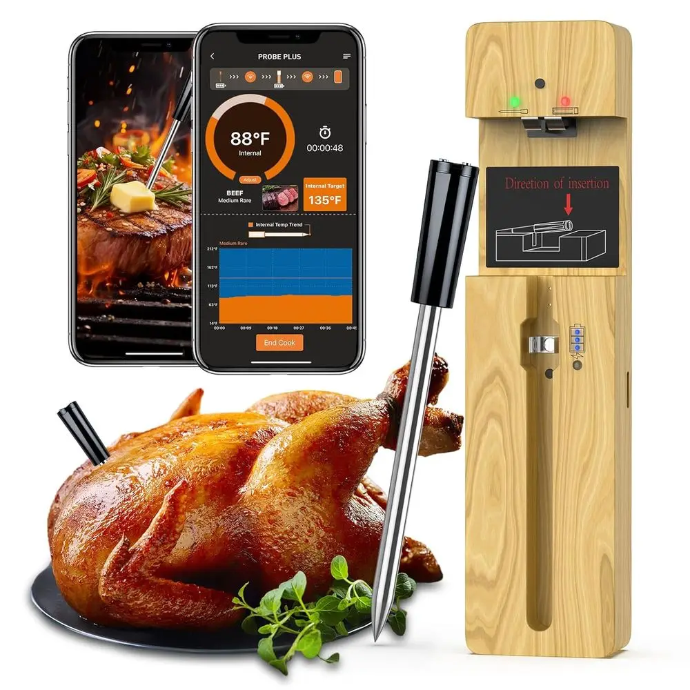 Wireless Bluetooth Meat Thermometer with Ceramic Probe: Waterproof Digital Oven Food Thermometer for Grill Fryer BBQ, 600Ft Rang
Wireless Bluetooth Meat Thermometer with Ceramic Probe: Waterproof Digital Oven Food Thermometer for Grill Fryer BBQ, 600Ft Rang
