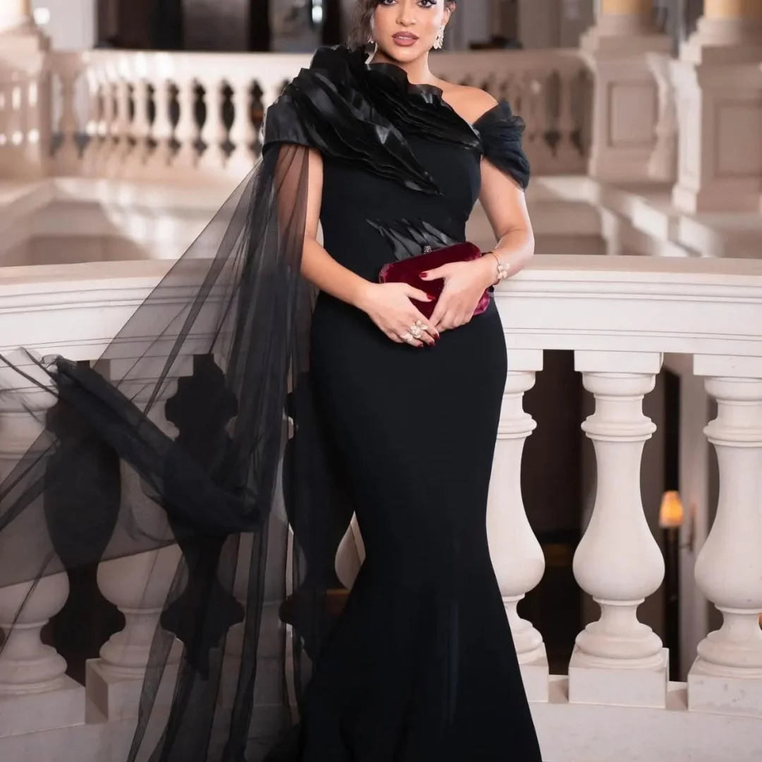 Customized Fashion Jersey Mermaid One Shoulder Tiered Evening Dresses Short Sleeves Watteau Train Black Homecoming Dress
Customized Fashion Jersey Mermaid One Shoulder Tiered Evening Dresses Short Sleeves Watteau Train Black Homecoming Dress