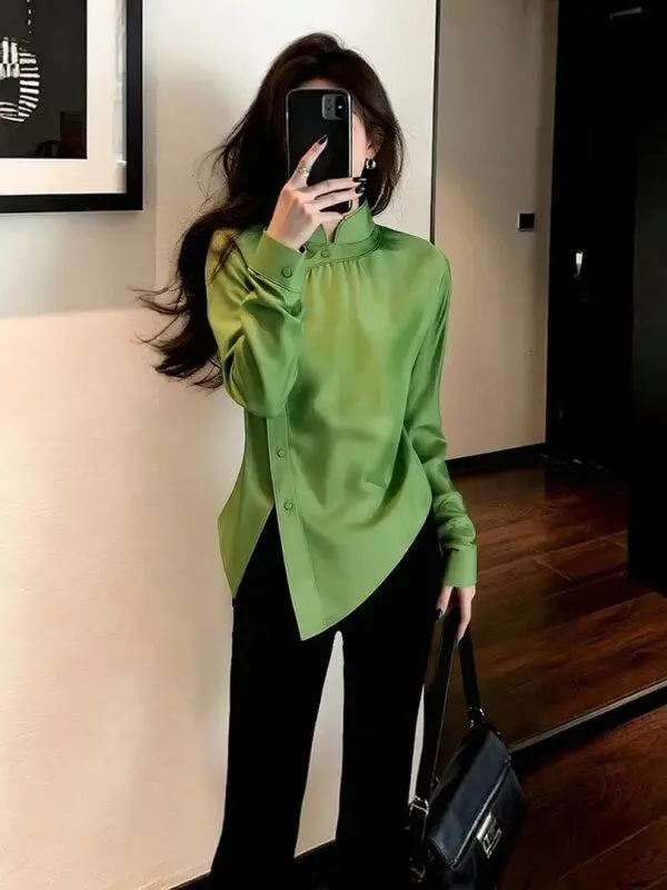 Elegant Green Chinese Style Shirt Women's Spring Fashion High End Split Waist Cinched Trendy Top Quality Chinese Knitted Blouse
Elegant Green Chinese Style Shirt Women's Spring Fashion High End Split Waist Cinched Trendy Top Quality Chinese Knitted Blouse