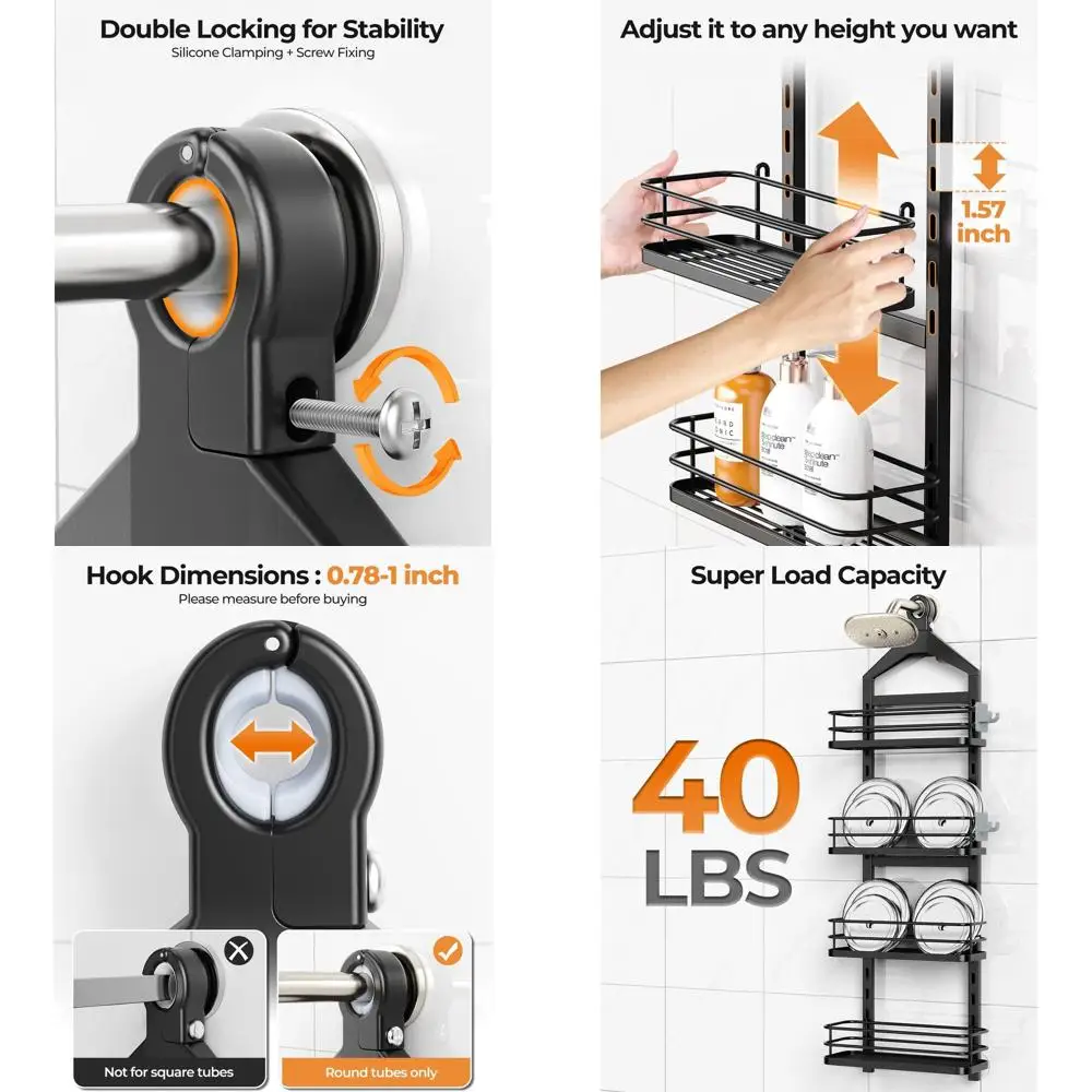 4-уровневая регулируемая по высоте подвесная полка для душа с защитой от опрокидывания, органайзер для хранения в ванной, корзина для душа
4-уровневая регулируемая по высоте подвесная полка для душа с защитой от опрокидывания, органайзер для хранения в ванной, корзина для душа