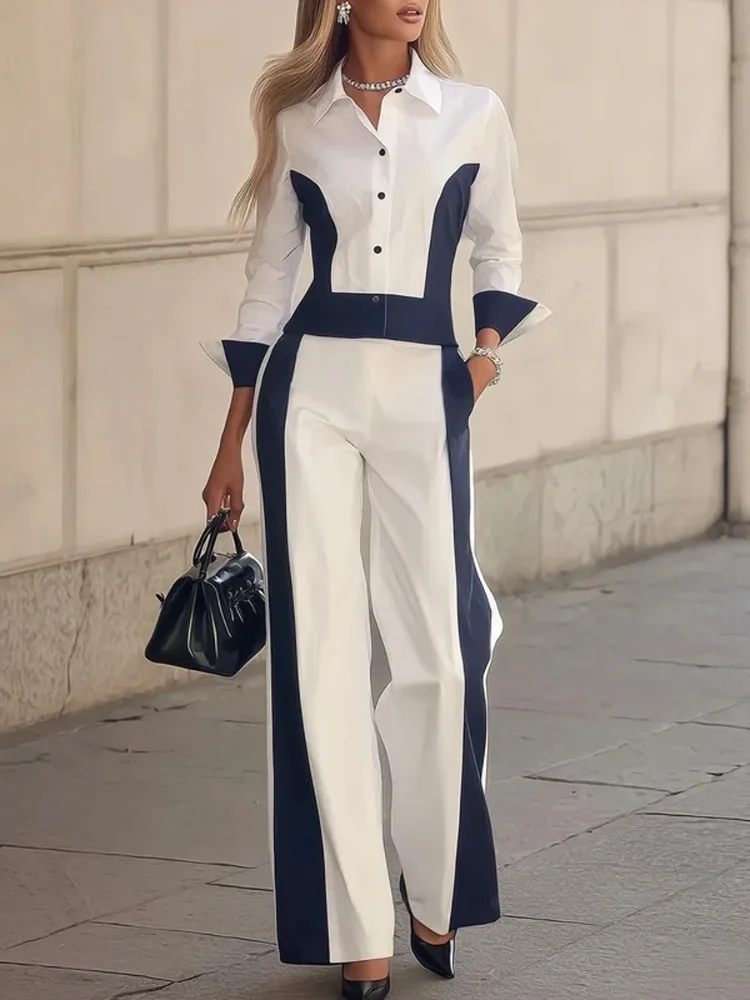 Yeezzi 2026 New Office Ladies Commute Cotton 2 Piece Sets Contrast Color Lapel Shirts & Side Stripe High Waist Wide Leg Pants
Yeezzi 2026 New Office Ladies Commute Cotton 2 Piece Sets Contrast Color Lapel Shirts & Side Stripe High Waist Wide Leg Pants