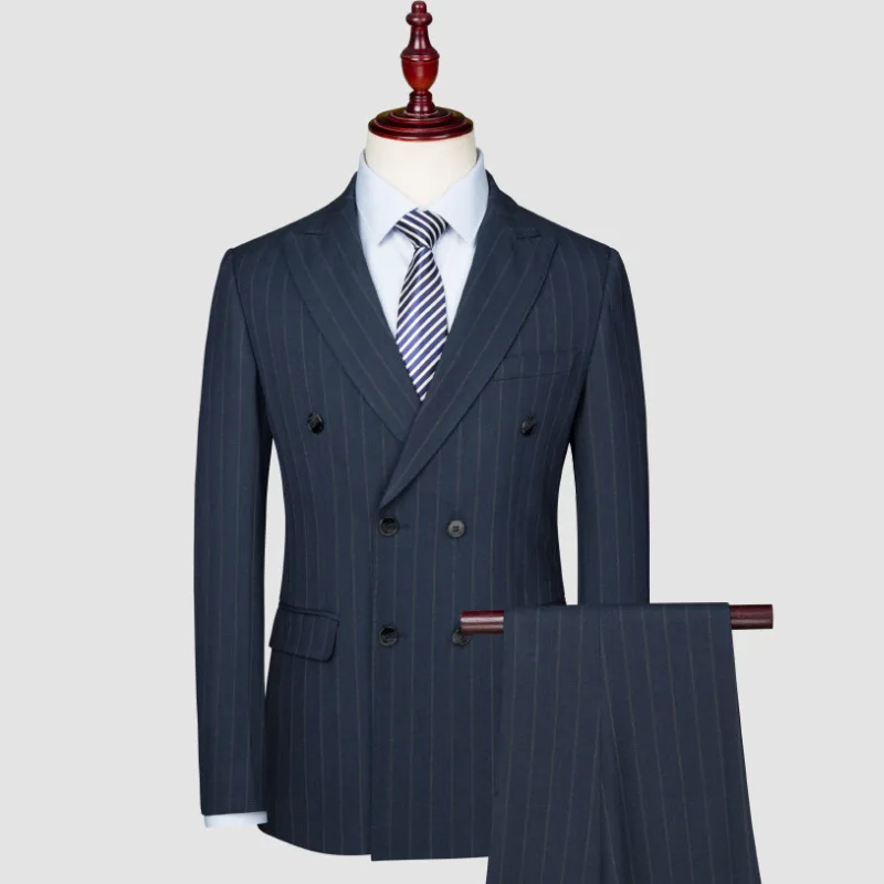 Мужской деловой костюм KIDWHXR: двубортный пиджак с отложным воротником и прямые брюки в полоску, комплект из 2 предметов
Мужской деловой костюм KIDWHXR: двубортный пиджак с отложным воротником и прямые брюки в полоску, комплект из 2 предметов