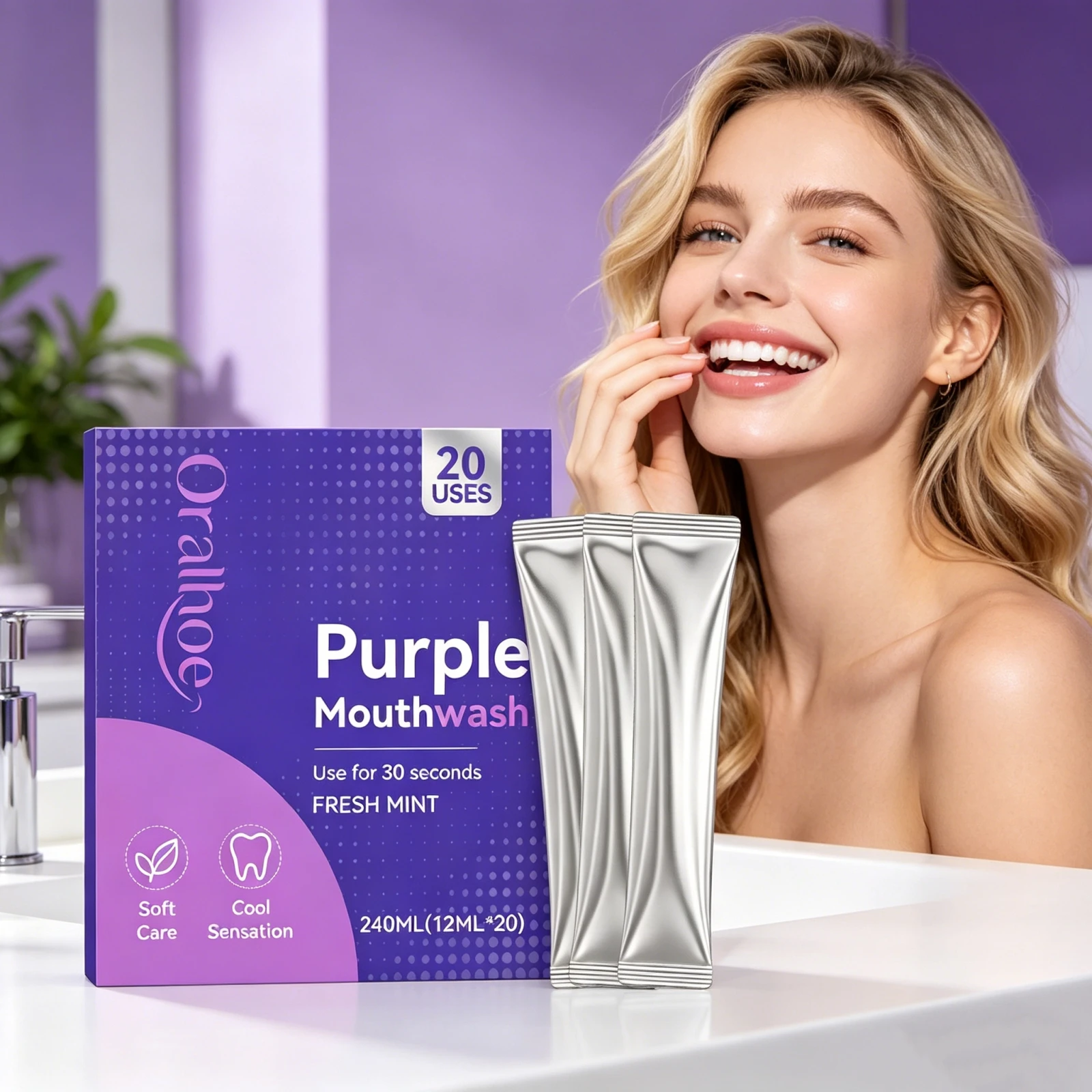 Purple Teeth Whitening Mouthwash 12ml*20 Portable Single-Use Clean Plaque Stains Daily Oral Care Fresh Breath Oral Rinse Liquid
Purple Teeth Whitening Mouthwash 12ml*20 Portable Single-Use Clean Plaque Stains Daily Oral Care Fresh Breath Oral Rinse Liquid