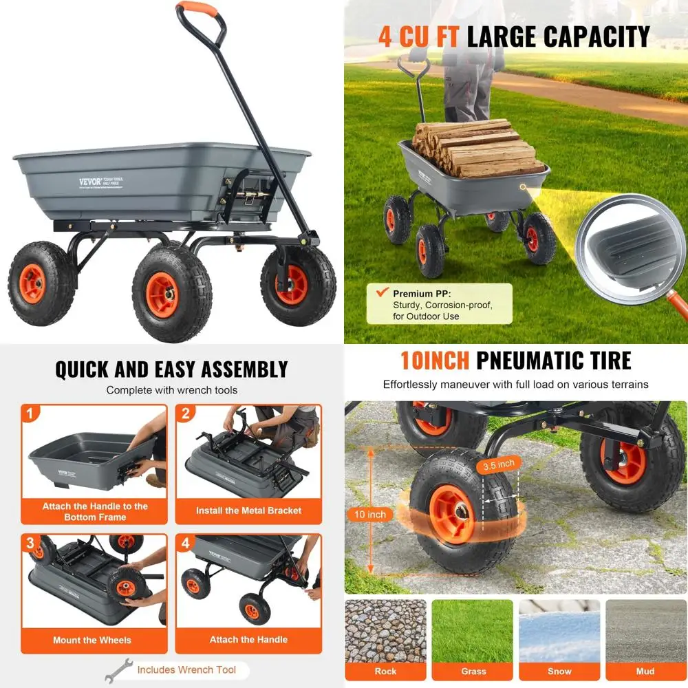4 Cu.Ft. 600lbs Poly Garden Cart Dump Wagon, Heavy Duty 4 Wheel Wheelbarrow Yard Cart Dump Wagon with 10in All Terrain Wheels,
4 Cu.Ft. 600lbs Poly Garden Cart Dump Wagon, Heavy Duty 4 Wheel Wheelbarrow Yard Cart Dump Wagon with 10in All Terrain Wheels,