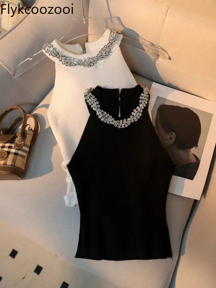 Fashion High End Diamond Halter Vest Woman Wear Sexy Sleeveless Short Waist Knit Sweet Spicy Summer Crop Top Women
Fashion High End Diamond Halter Vest Woman Wear Sexy Sleeveless Short Waist Knit Sweet Spicy Summer Crop Top Women