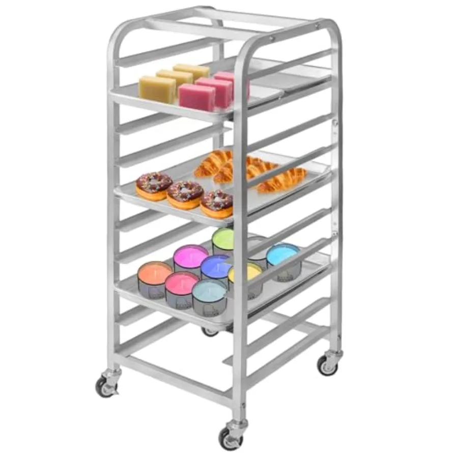 Bakery cooling rack for bread baking: stainless steel, silver, 10-tier rolling cart with wheels for 1/2 1/4 sheet pans
Bakery cooling rack for bread baking: stainless steel, silver, 10-tier rolling cart with wheels for 1/2 1/4 sheet pans