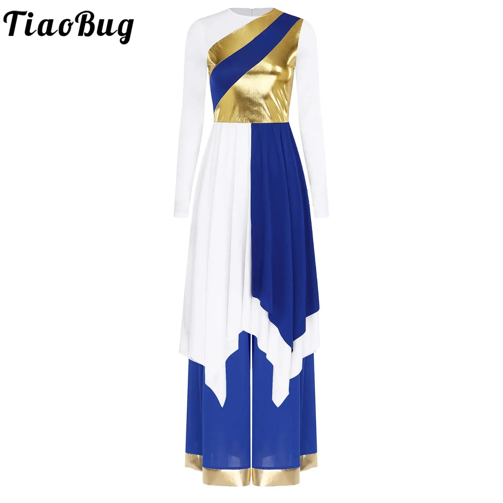 Womens Praise Worship Dancewear Long Sleeve Metallic Dress And Wide Leg Long Pants 2-piece Set for Liturgical Lyrical Dance
Womens Praise Worship Dancewear Long Sleeve Metallic Dress And Wide Leg Long Pants 2-piece Set for Liturgical Lyrical Dance