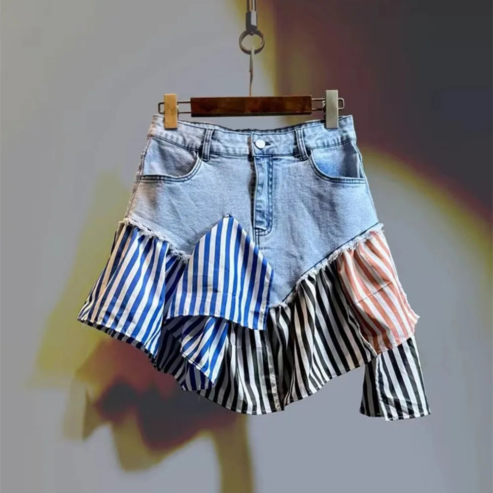 Denim Blue Stitching Striped Irregular Women's Skirt 2024 Summer High Waist Button Pocket Mid-Calf Skirts For Women
Denim Blue Stitching Striped Irregular Women's Skirt 2024 Summer High Waist Button Pocket Mid-Calf Skirts For Women