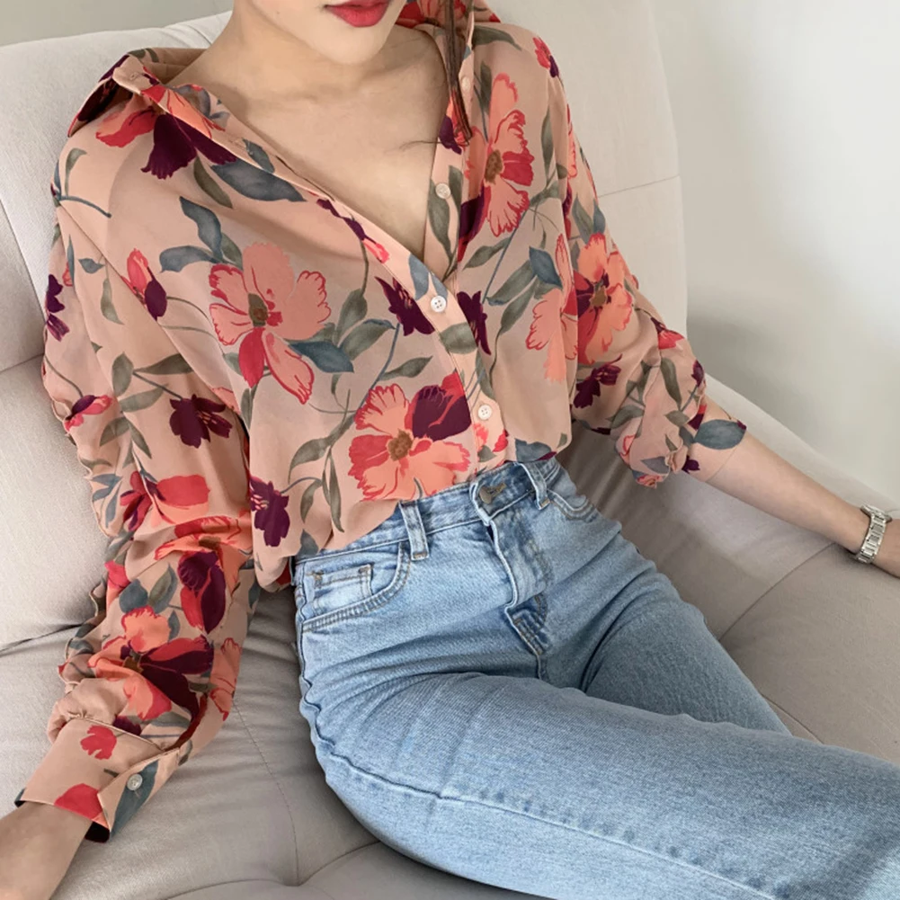 Women's Shirt Flower Printed Shirt Chiffon Blouse V Neck Long Sleeve Shirt Ladies
Women's Shirt Flower Printed Shirt Chiffon Blouse V Neck Long Sleeve Shirt Ladies