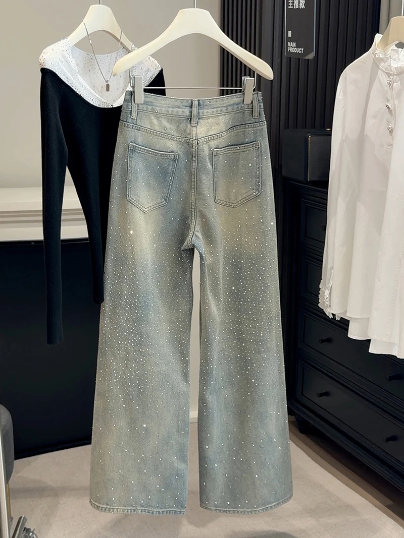 Korean Rhinestone Sparkling Jeans Women's Spring New High Waisted Wide Leg Trousers Retro Blue Casual Straight Leg Denim Pants
Korean Rhinestone Sparkling Jeans Women's Spring New High Waisted Wide Leg Trousers Retro Blue Casual Straight Leg Denim Pants