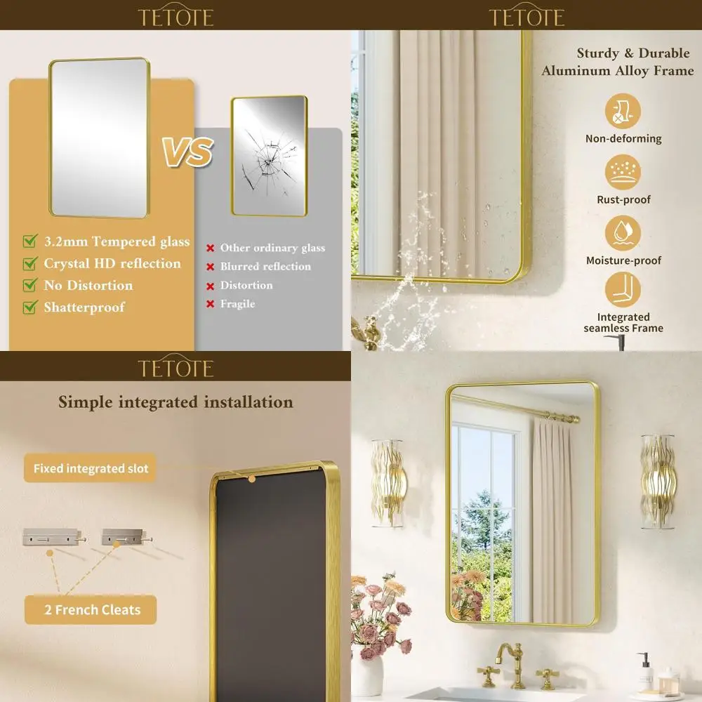 20x30 Wall-Mounted Vanity Mirror with Brushed Gold Frame and Tempered Glass (Horizontal/Vertical Mount)
20x30 Wall-Mounted Vanity Mirror with Brushed Gold Frame and Tempered Glass (Horizontal/Vertical Mount)