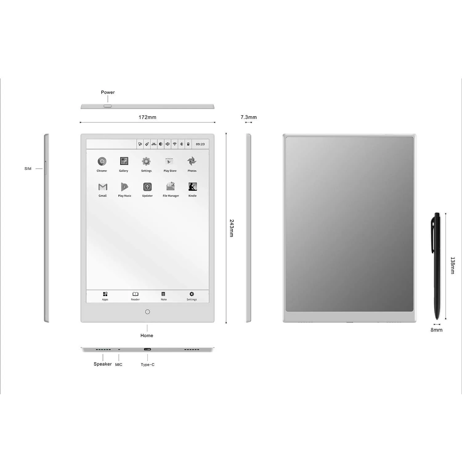 10.3" Inch MTK8768 Eight Core CPU E-Ink EPaper Tablet E Reader Note Taking Cloud Syn Ebook Reader Device Drawing Tablet
10.3" Inch MTK8768 Eight Core CPU E-Ink EPaper Tablet E Reader Note Taking Cloud Syn Ebook Reader Device Drawing Tablet