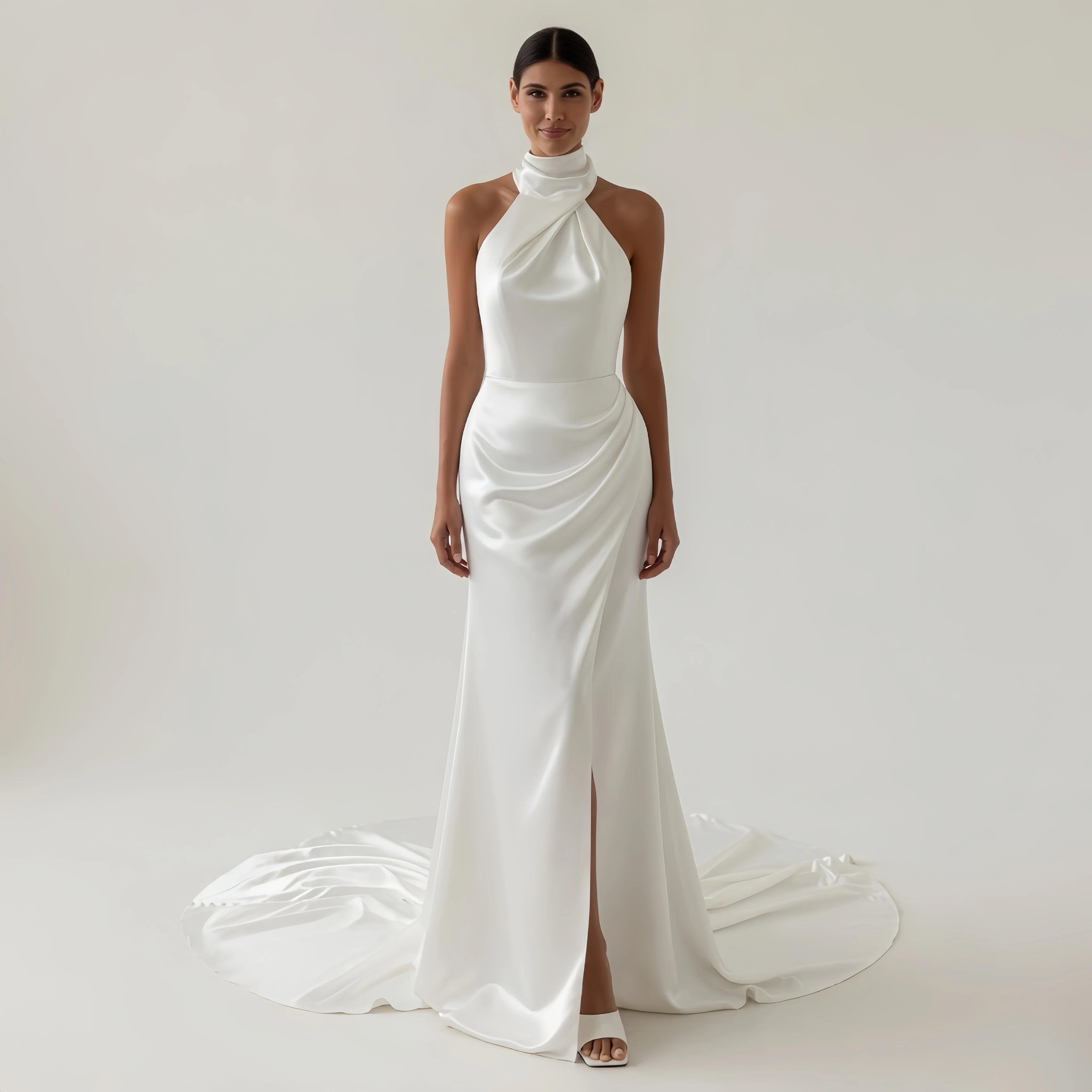 ZIBUYU Minimalist Satin Wedding Dress Halter Neck Sleeveless Open Back Mermaid Bridal Gown Custom Size Civil Wedding Dress
ZIBUYU Minimalist Satin Wedding Dress Halter Neck Sleeveless Open Back Mermaid Bridal Gown Custom Size Civil Wedding Dress