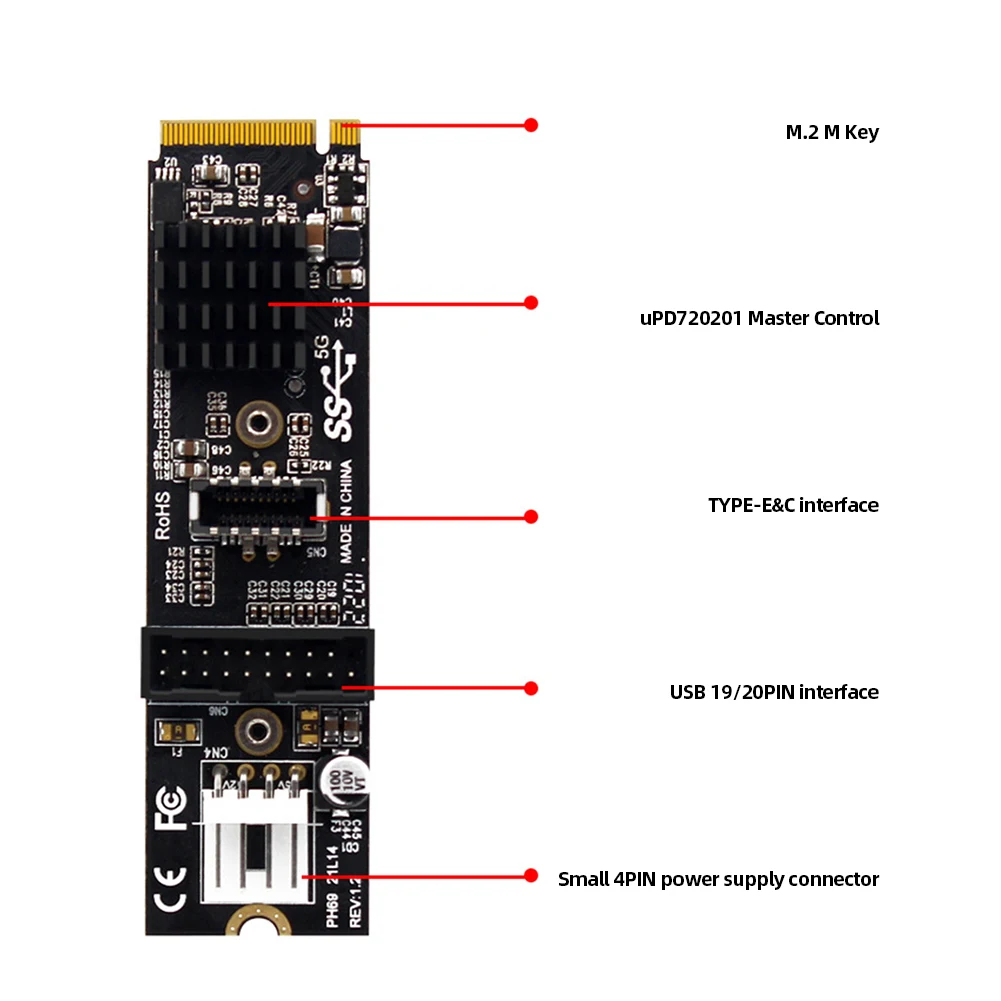 M.2 M Key PCIe To USB 3.1 Front Expansion Card TYPE C+19/20PIN M.2 NVMe M-Key To USB3.1 5Gbps Front Panel Socket 5Gb
M.2 M Key PCIe To USB 3.1 Front Expansion Card TYPE C+19/20PIN M.2 NVMe M-Key To USB3.1 5Gbps Front Panel Socket 5Gb