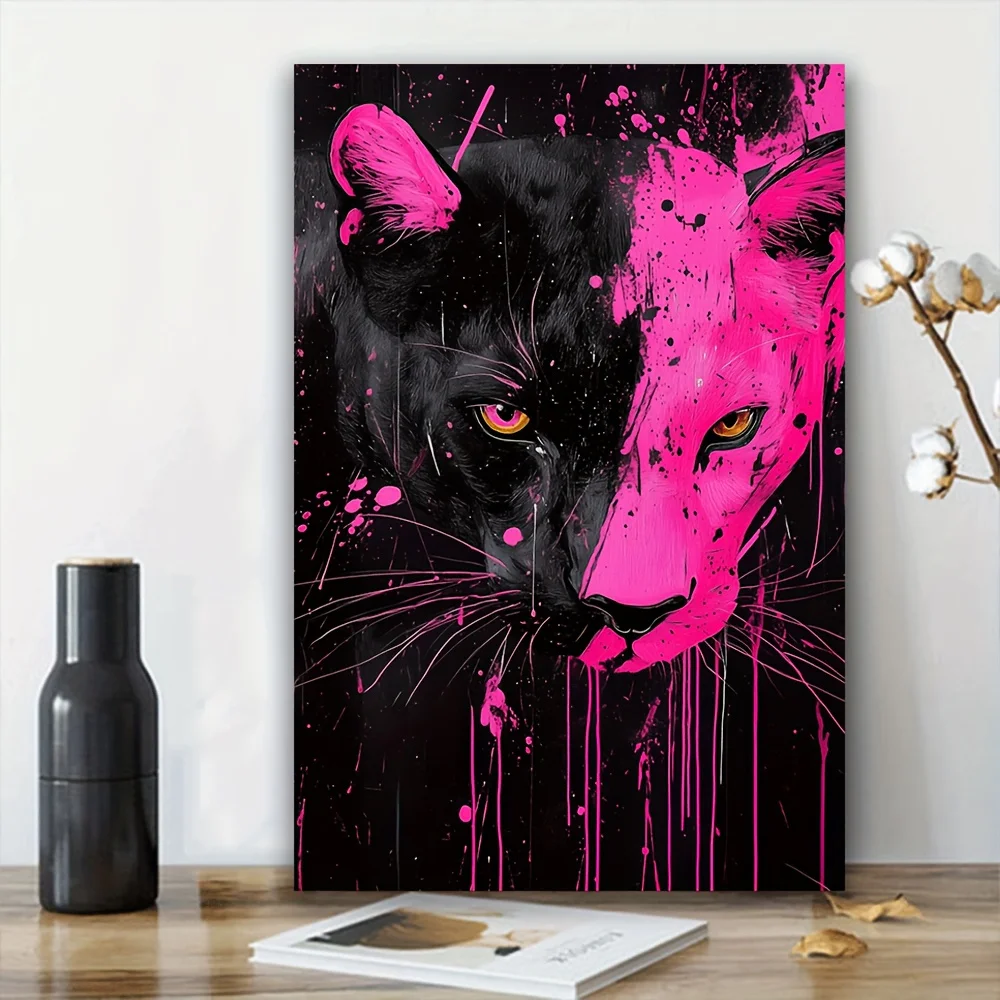 1pc with frame -- Black and pink leopard face themed canvas wall art framed painting clearance sale, 2D flat surface, suitable f
1pc with frame -- Black and pink leopard face themed canvas wall art framed painting clearance sale, 2D flat surface, suitable f