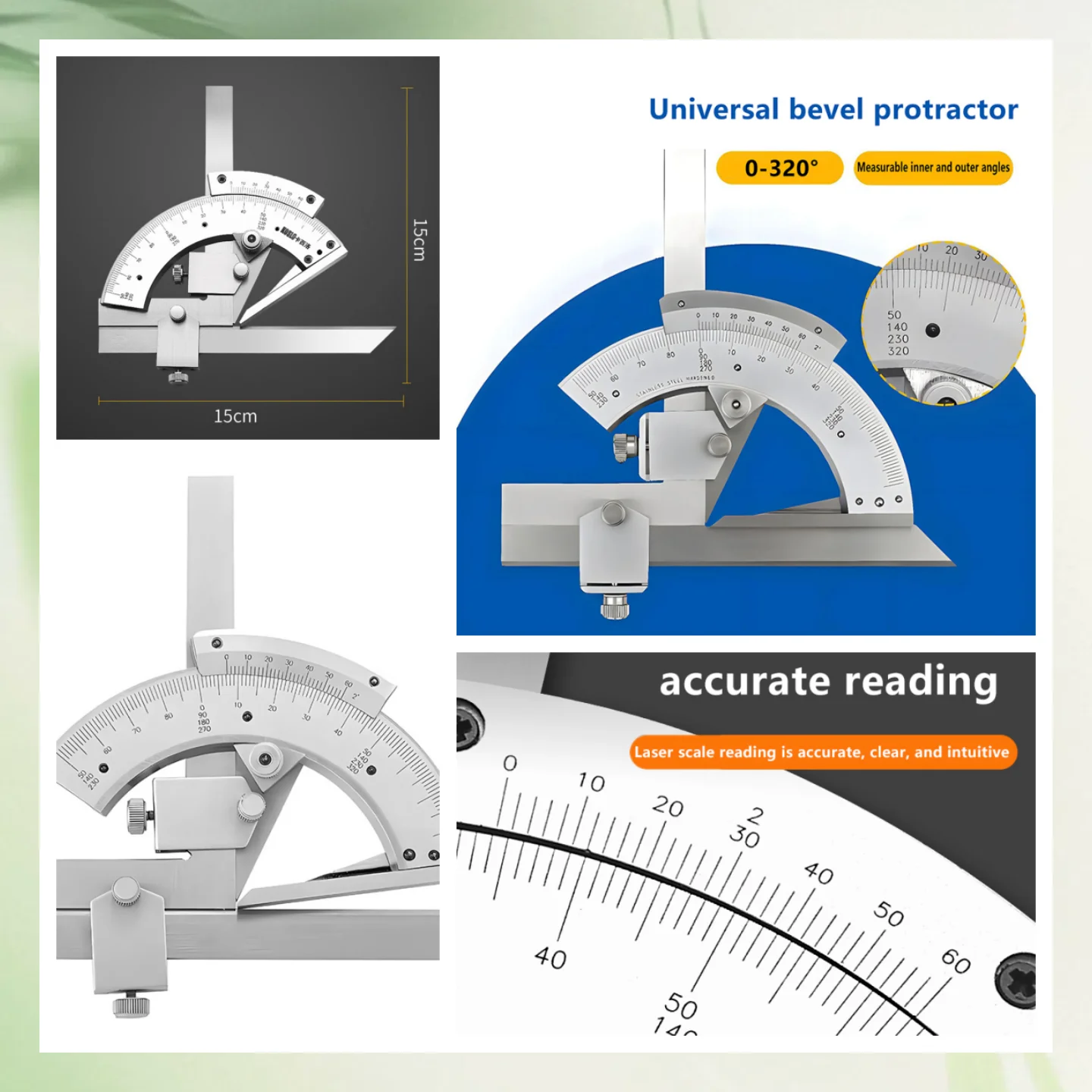 ETOPOO 0-320 Degree Vernier Angle Ruler Angle Ruler 0-320 Degree Angle Measuring Instrument Angle Meter
ETOPOO 0-320 Degree Vernier Angle Ruler Angle Ruler 0-320 Degree Angle Measuring Instrument Angle Meter
