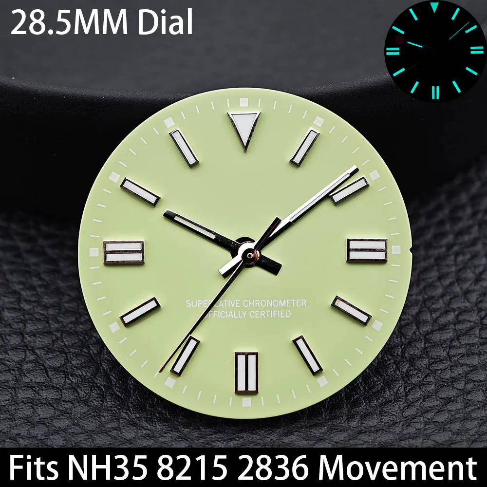 28.5mm Tiffany Blue Green Luminous Dial & Hands, Single/No Calendar Fit NH35 NH36 ETA2836 Miyota 8215 Watch Replacement Parts
28.5mm Tiffany Blue Green Luminous Dial & Hands, Single/No Calendar Fit NH35 NH36 ETA2836 Miyota 8215 Watch Replacement Parts