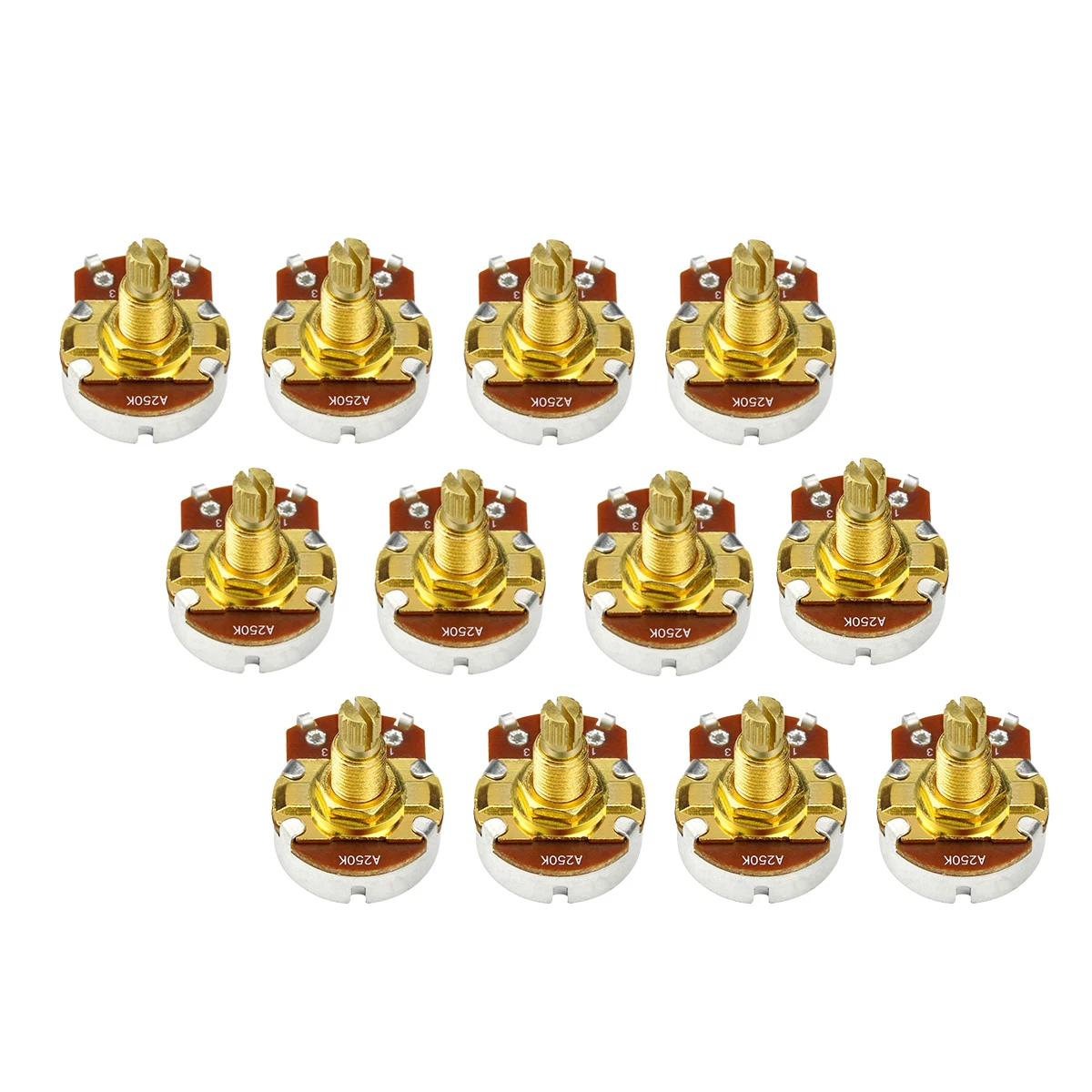 FLEOR 12pcs Golden Long Copper Shaft Full Size Guitar Potentiometers Pots 500K /250K Choose
FLEOR 12pcs Golden Long Copper Shaft Full Size Guitar Potentiometers Pots 500K /250K Choose