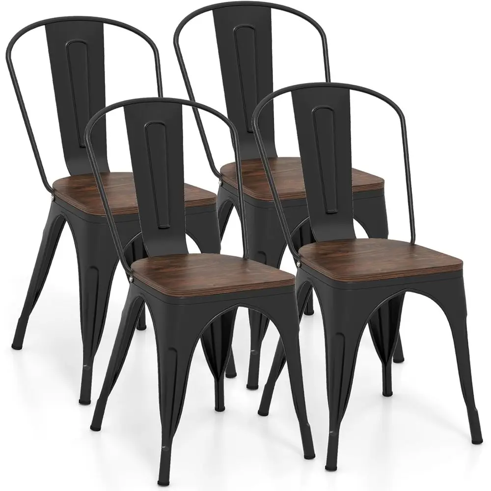 Vintage Industrial Stackable Metal Dining Chairs Set of 4, High Backrest, Wood Seat for Kitchen, Home, and Cafe Bar Use
Vintage Industrial Stackable Metal Dining Chairs Set of 4, High Backrest, Wood Seat for Kitchen, Home, and Cafe Bar Use
