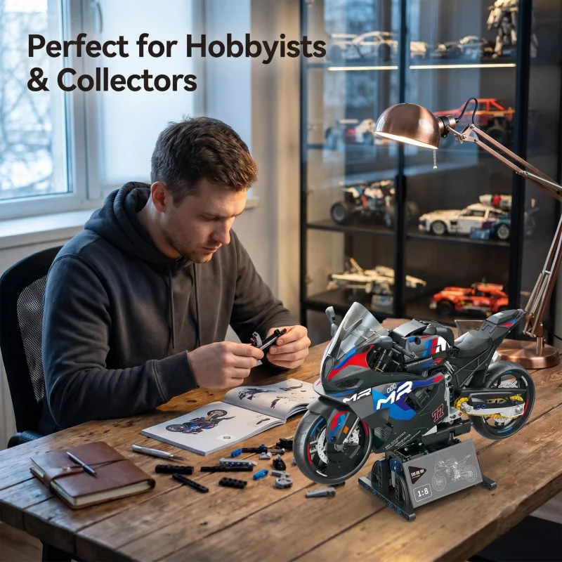 Mechanical racing car assembly building blocks, 1:8 scale motorcycle model with display base, suitable as an educational and puz
Mechanical racing car assembly building blocks, 1:8 scale motorcycle model with display base, suitable as an educational and puz