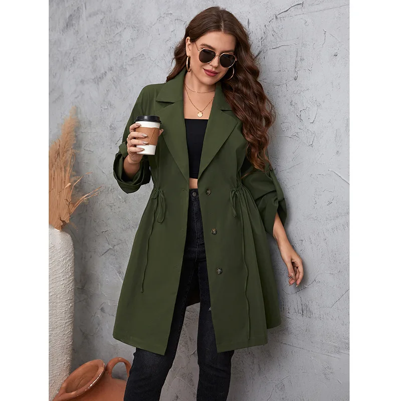 New autumn plus size casual ladies' coat simple style suit collar pocket lace-up long solid color coat.
New autumn plus size casual ladies' coat simple style suit collar pocket lace-up long solid color coat.