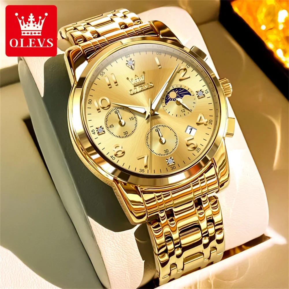 Роскошные золотые мужские часы из нержавеющей стали OLEVS, лучший бренд, кварцевые часы, водостойкий хронограф, дата, фаза Луны, часы, мужские часы Relogio
Роскошные золотые мужские часы из нержавеющей стали OLEVS, лучший бренд, кварцевые часы, водостойкий хронограф, дата, фаза Луны, часы, мужские часы Relogio