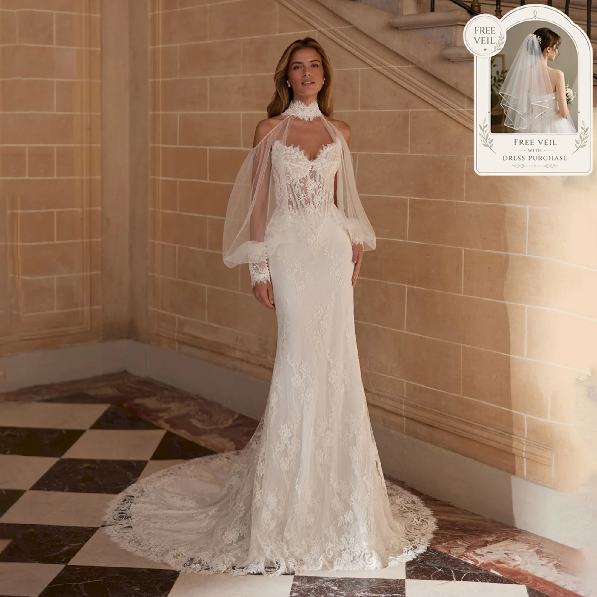 2 In 1 Lace Mermaid Wedding Dress Applique Puff Sleeve Cape Sweetheart Corset Bridal Gown Customized vestidos de novia sirena
2 In 1 Lace Mermaid Wedding Dress Applique Puff Sleeve Cape Sweetheart Corset Bridal Gown Customized vestidos de novia sirena
