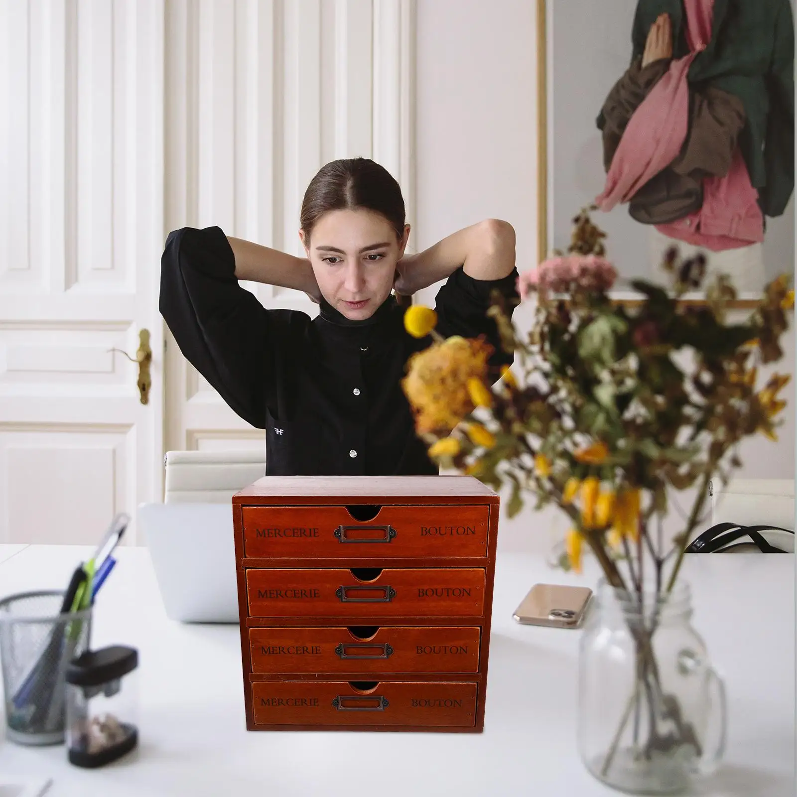 Stationery Holder Countertop Storage Rack Wooden Office Organizer Makeup Cabinet Drawer
Stationery Holder Countertop Storage Rack Wooden Office Organizer Makeup Cabinet Drawer