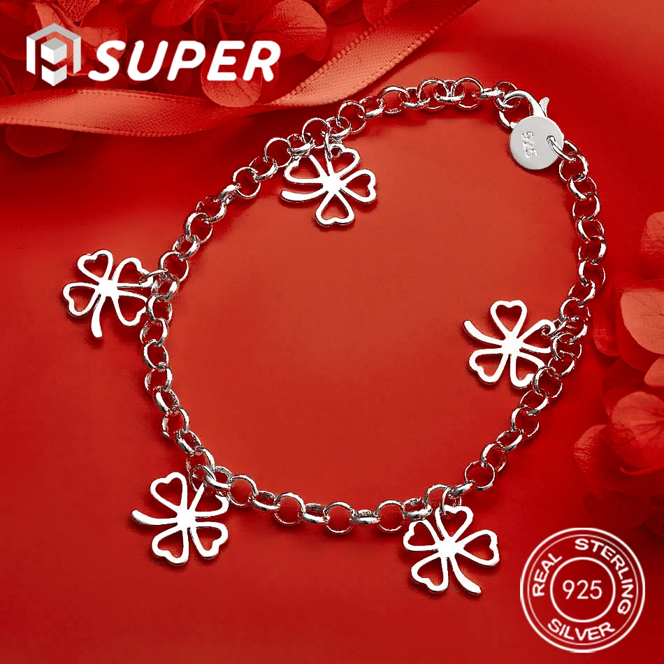 ALISuper 925 Sterling Silver 8-inch Delicate Four-Leaf Clover Bracelet, Women's Engagement Gift Jewelry
ALISuper 925 Sterling Silver 8-inch Delicate Four-Leaf Clover Bracelet, Women's Engagement Gift Jewelry