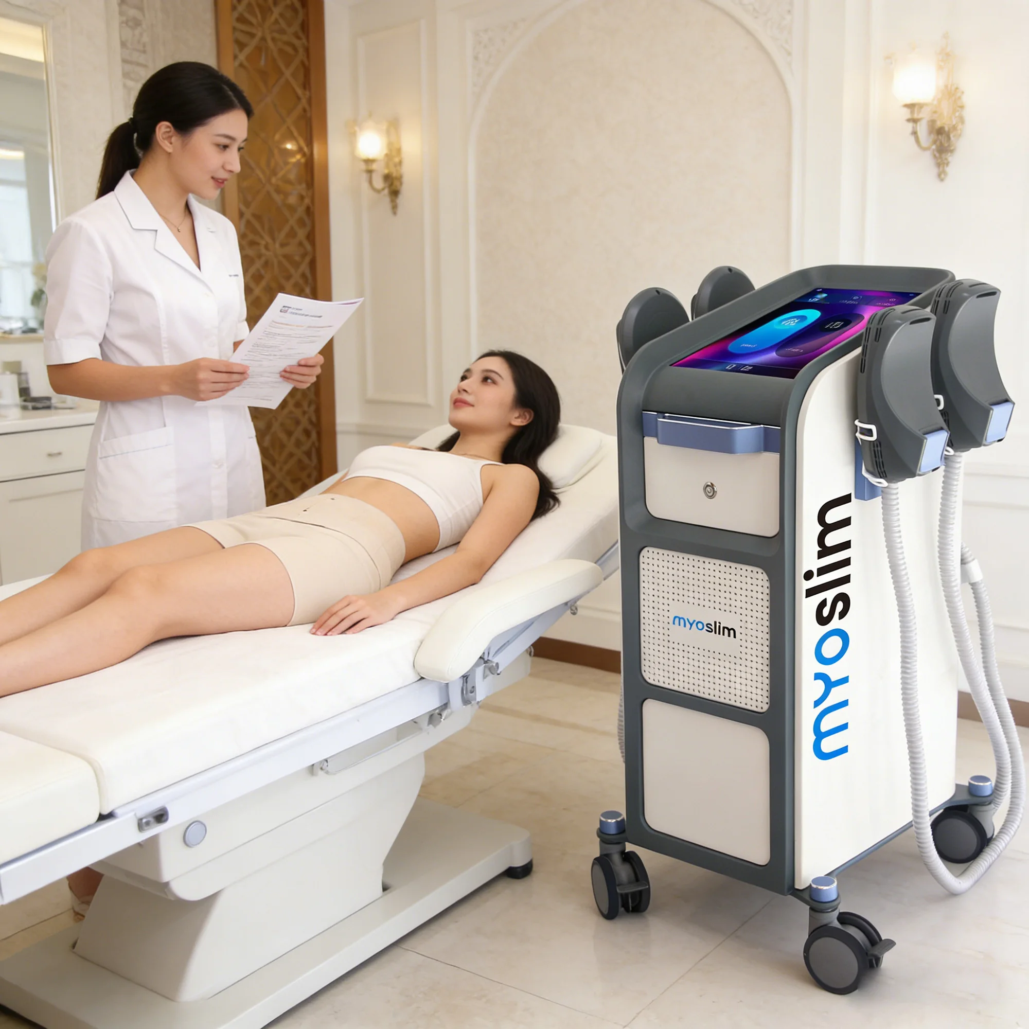 Аппарат EMS MYOslim для коррекции фигуры и наращивания мышц, электромагнитный массажер для похудения, для салонов красоты
Аппарат EMS MYOslim для коррекции фигуры и наращивания мышц, электромагнитный массажер для похудения, для салонов красоты