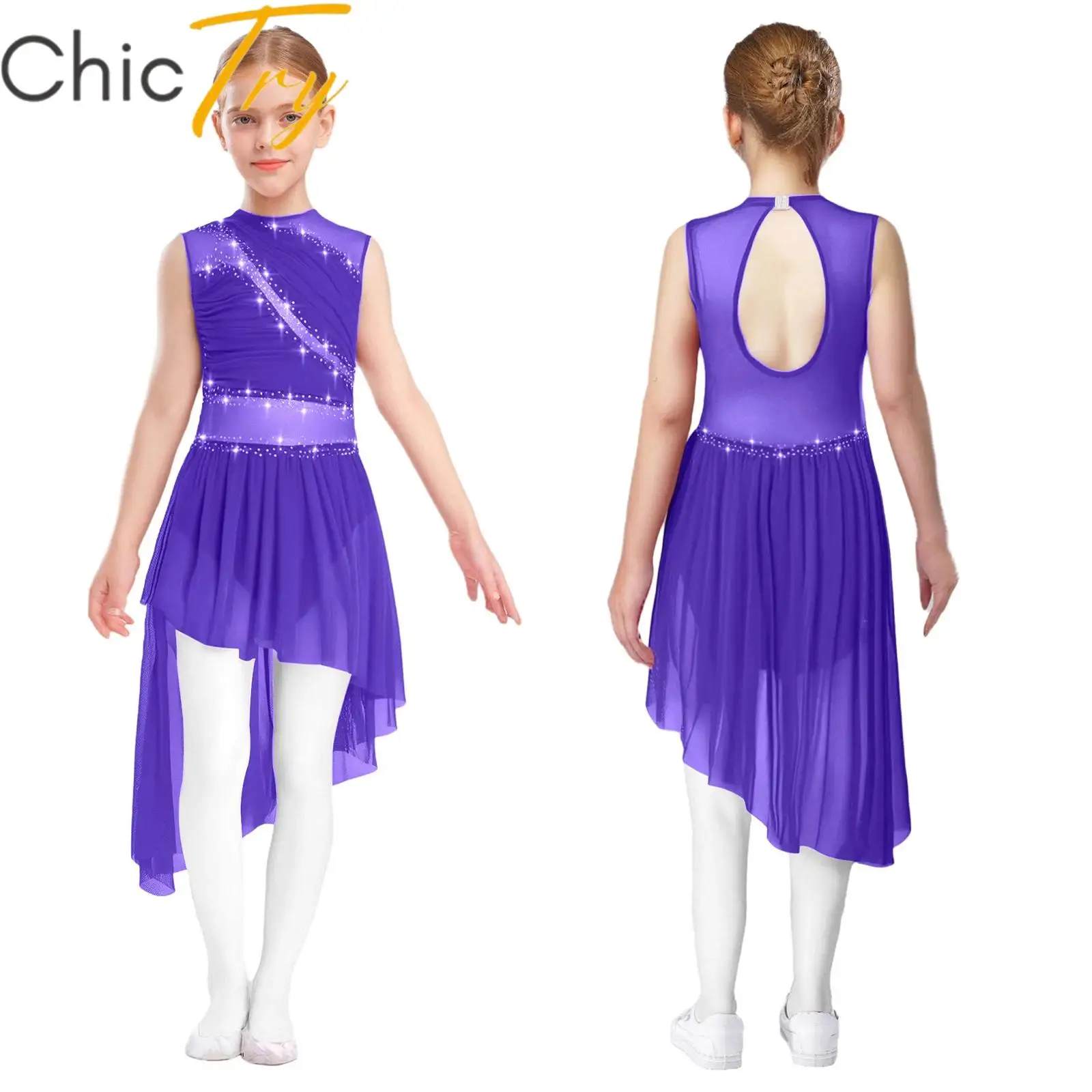 Kids Girls Ballet Lyrical Dress Figure Skating Dance Costume Sleeveless Asymmetrical Hem Rhinestone Sheer Mesh Gymnastics Dress
Kids Girls Ballet Lyrical Dress Figure Skating Dance Costume Sleeveless Asymmetrical Hem Rhinestone Sheer Mesh Gymnastics Dress