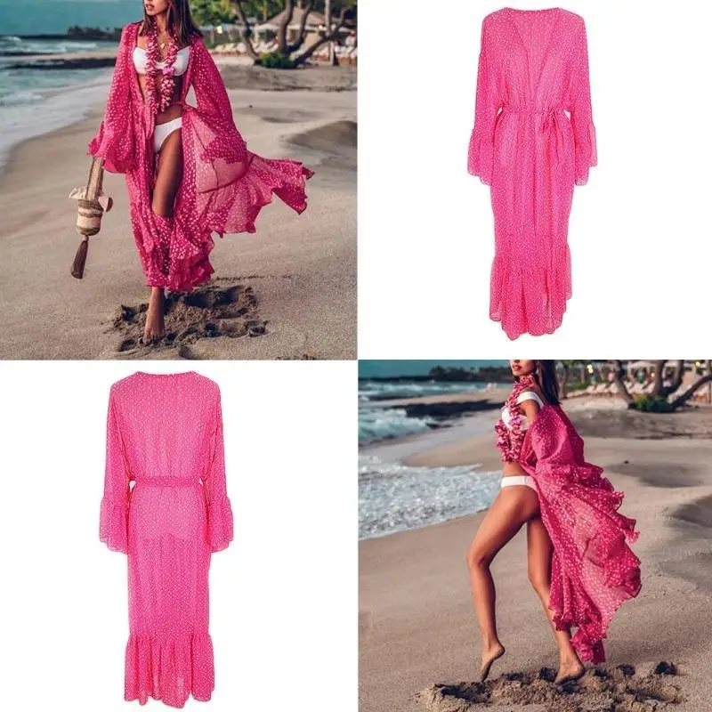 Женский летний купальник-накидка с длинными рукавами, поясом, кимоно-кардиган с принтом в горошек, цвет розово-красный
Женский летний купальник-накидка с длинными рукавами, поясом, кимоно-кардиган с принтом в горошек, цвет розово-красный