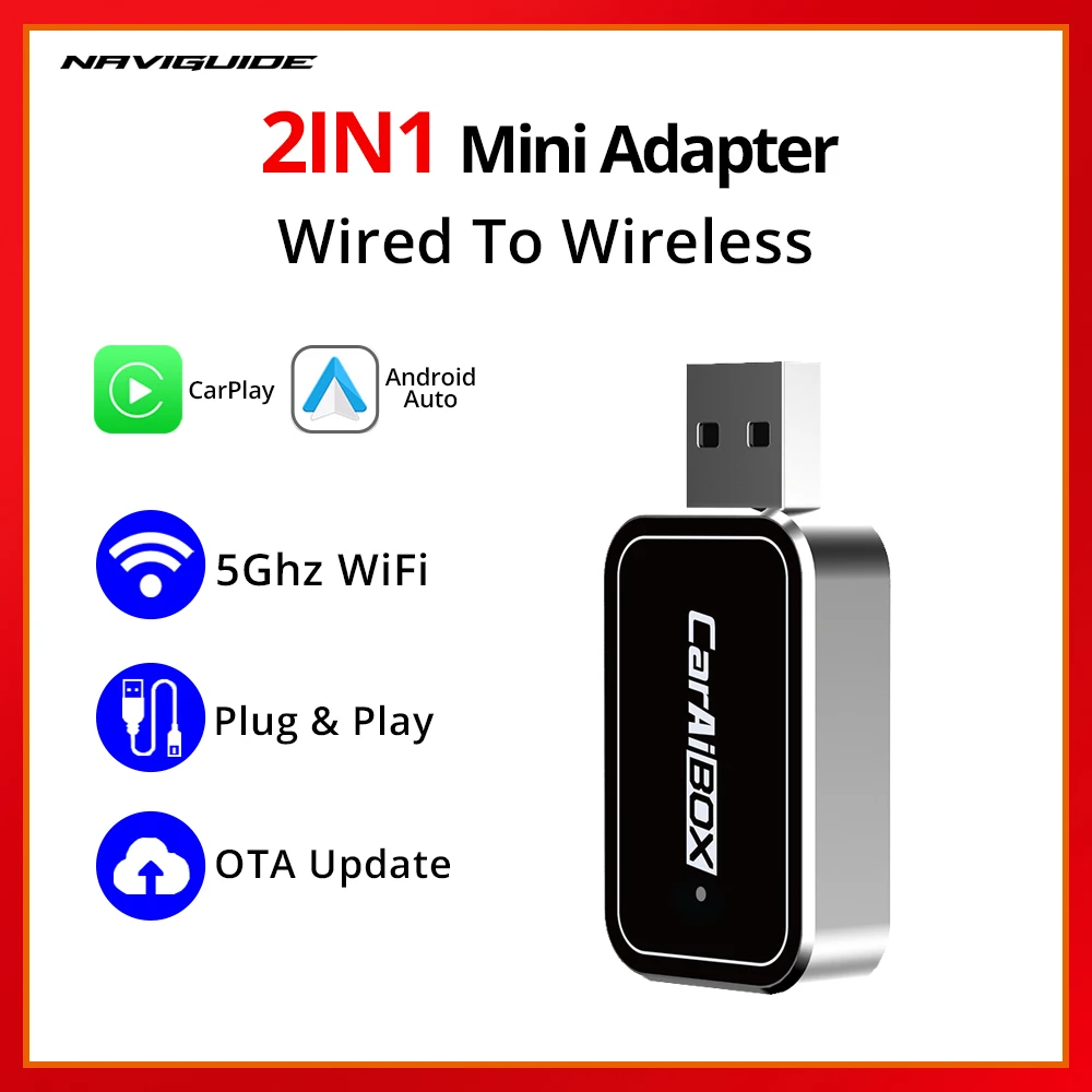 NAVIGUIDE EC09 2IN1 Wireless CarPlay Android Auto USB Adapter For Toyota Mazda Nissan Suzuki Audi Plug And Play
NAVIGUIDE EC09 2IN1 Wireless CarPlay Android Auto USB Adapter For Toyota Mazda Nissan Suzuki Audi Plug And Play