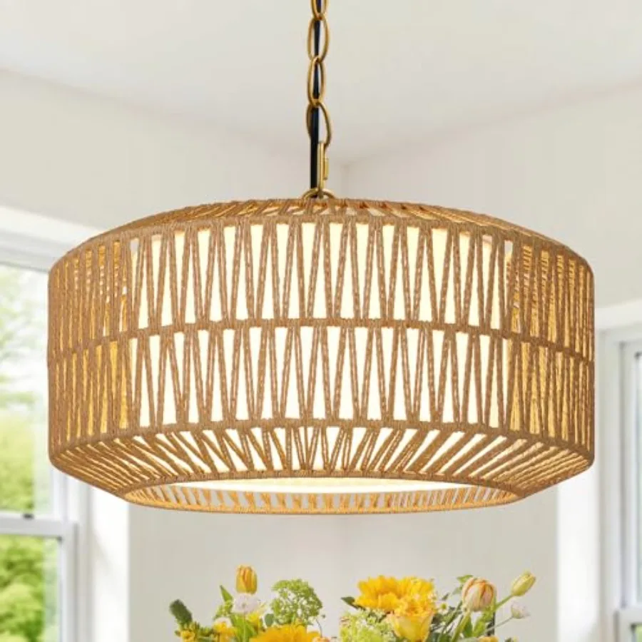 Farmhouse chandelier for dining room, hand-woven rattan with linen shade, natural beige, rustic boho pendant light with 5-light
Farmhouse chandelier for dining room, hand-woven rattan with linen shade, natural beige, rustic boho pendant light with 5-light