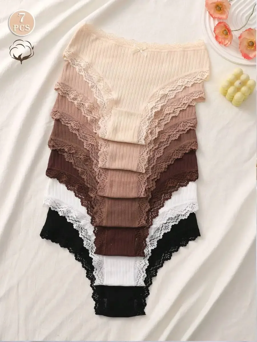 7 Pcs Comfortable Ribbed Cotton Lace Womens Panties Set
7 Pcs Comfortable Ribbed Cotton Lace Womens Panties Set