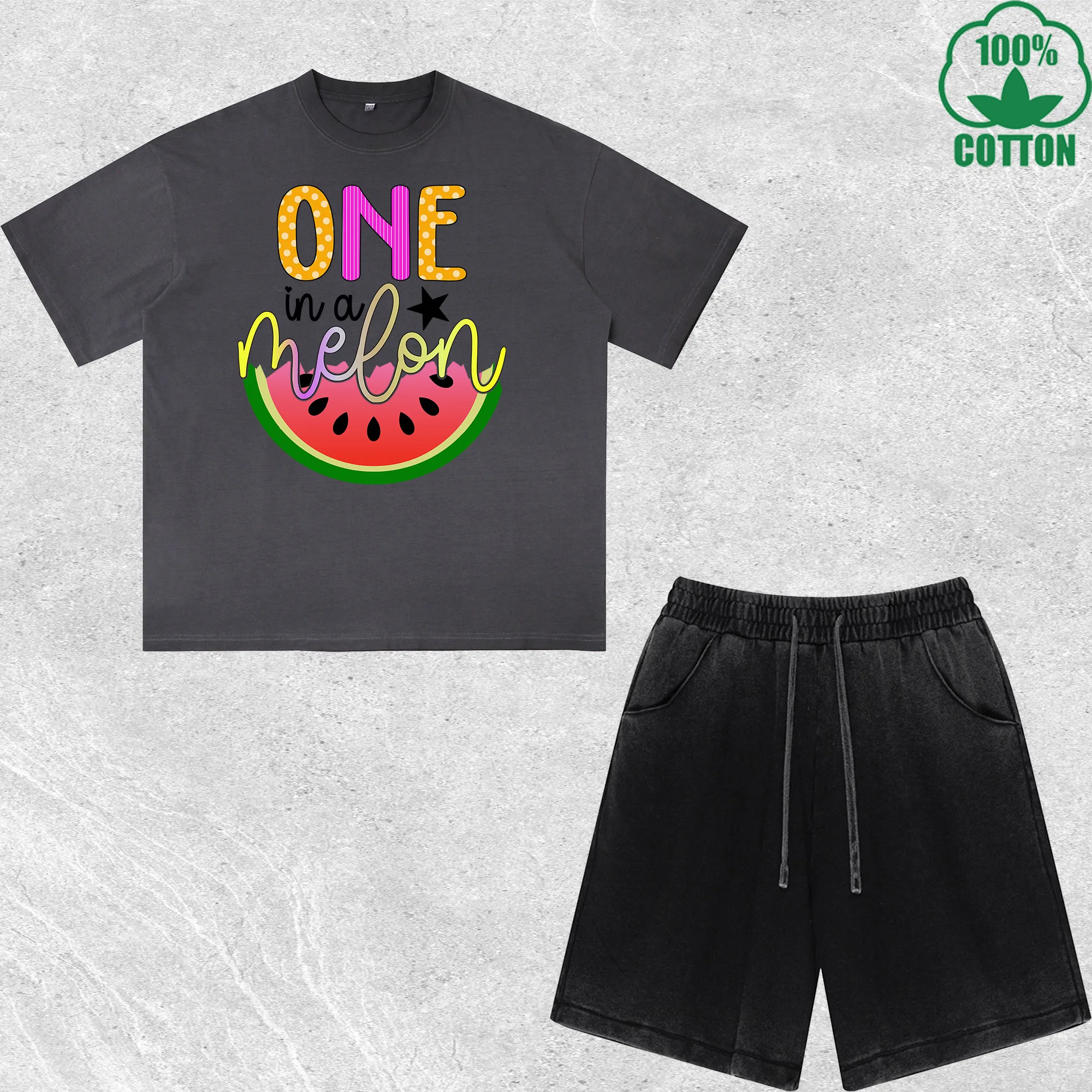 One Melon Printed Dirty Wash T-Shirt Shorts Set Multicolor Combo Loose Trendy Fashionable 100%Cotton
One Melon Printed Dirty Wash T-Shirt Shorts Set Multicolor Combo Loose Trendy Fashionable 100%Cotton