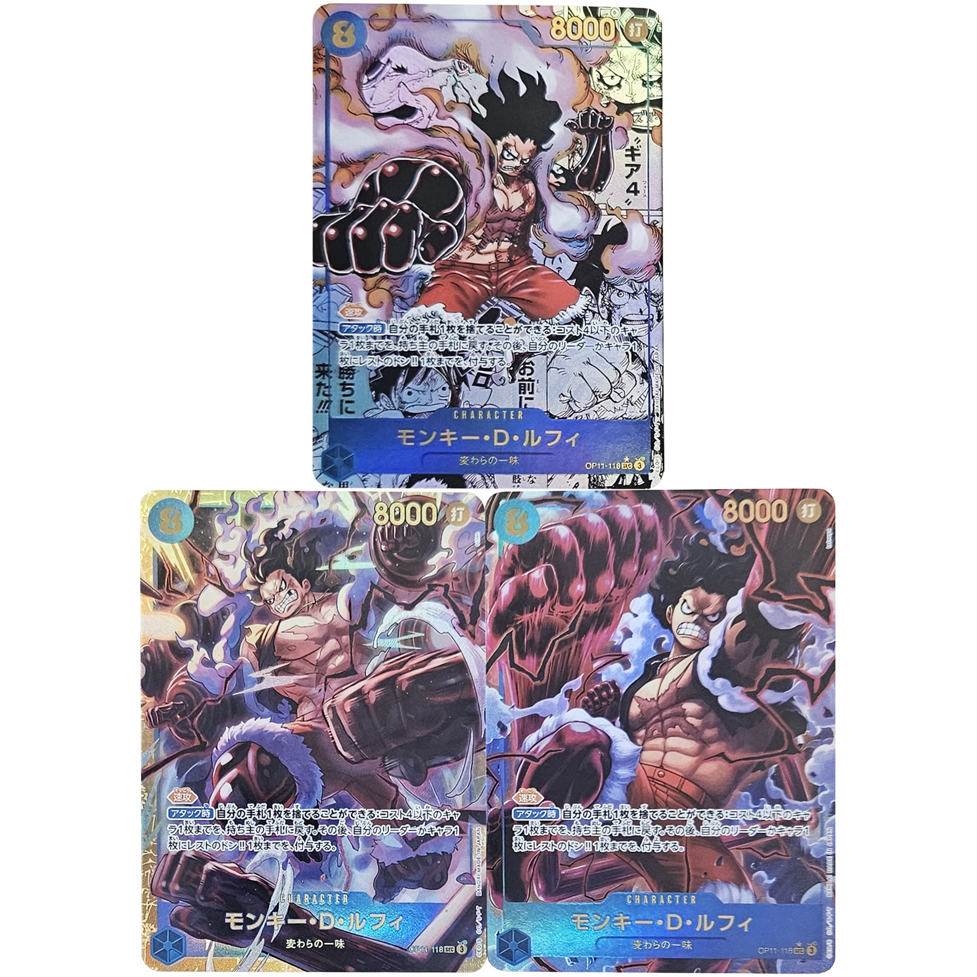 Diy 3Pcs/set ONE PIECE Luffy Gear Fourth Refraction Color Flash Card OPCG Classic Anime Collection Cards Gift Toys
Diy 3Pcs/set ONE PIECE Luffy Gear Fourth Refraction Color Flash Card OPCG Classic Anime Collection Cards Gift Toys
