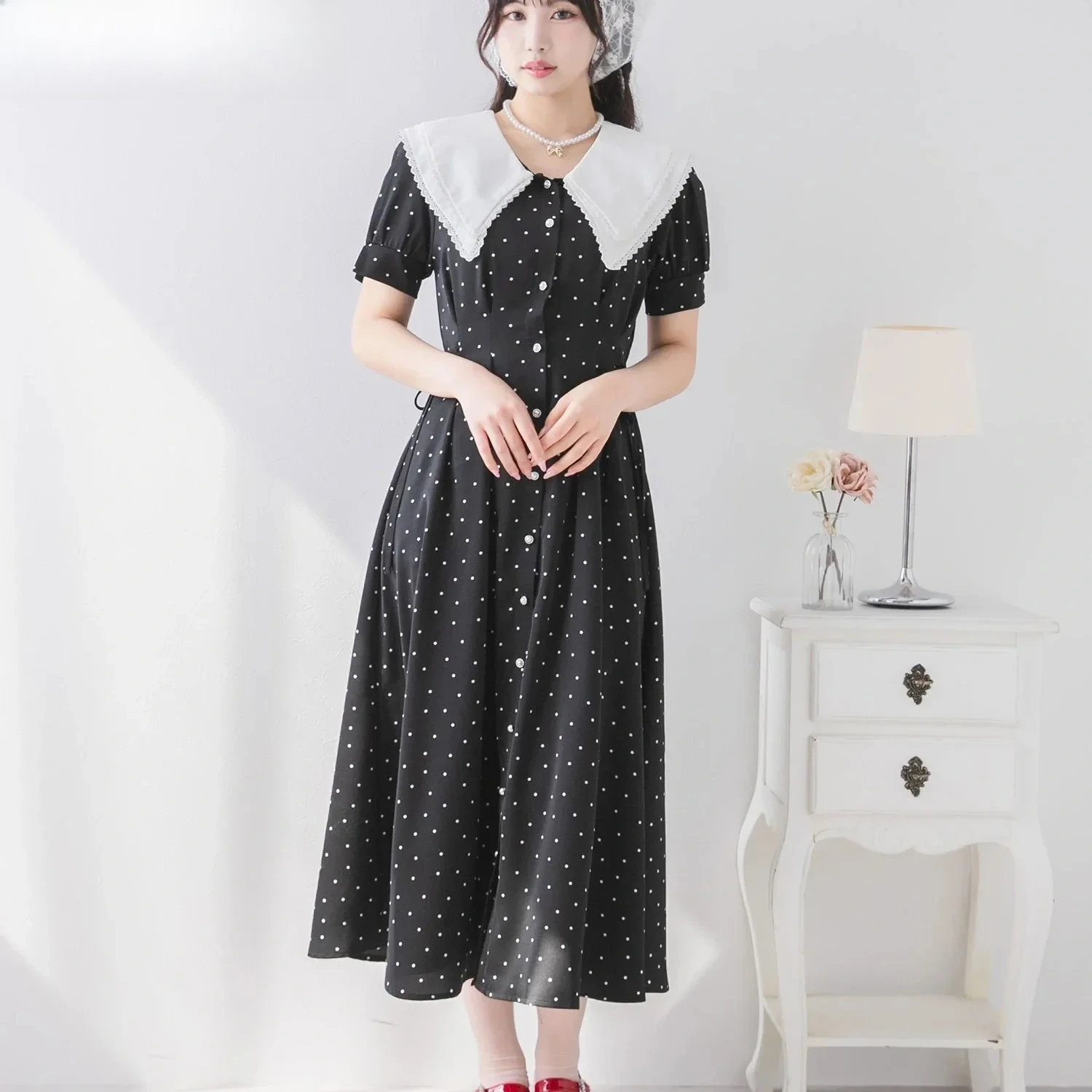 Double-layer Collar Pleated Solid Color Temperament Short-sleeved Long Dresses Summer New High Waist Single-breasted Maxi Dress
Double-layer Collar Pleated Solid Color Temperament Short-sleeved Long Dresses Summer New High Waist Single-breasted Maxi Dress